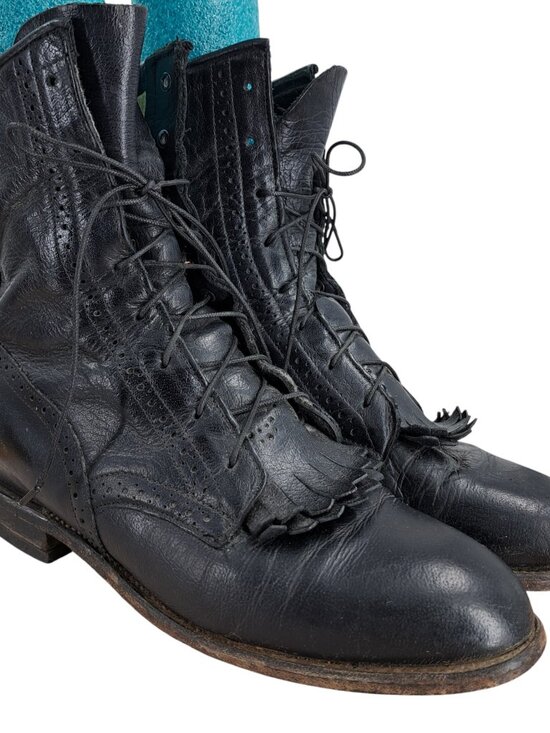 Justin Boots Shoes - Justin Black Leather Kiltie Paddock Western Riding Boots Size 8.5 Cowboy Womens